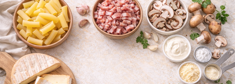 Pâtes au reblochon, bacon et champignons