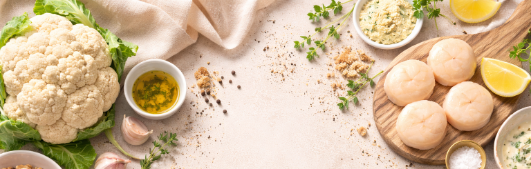 Purée de chou-fleur et noix de Saint-Jacques snackées