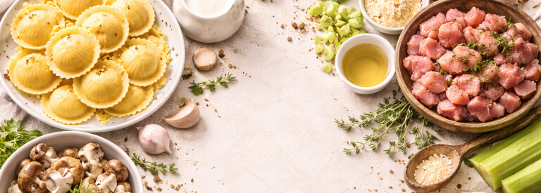 Girasoli aux cèpes, ragoût de porc, poireau                      et céleri